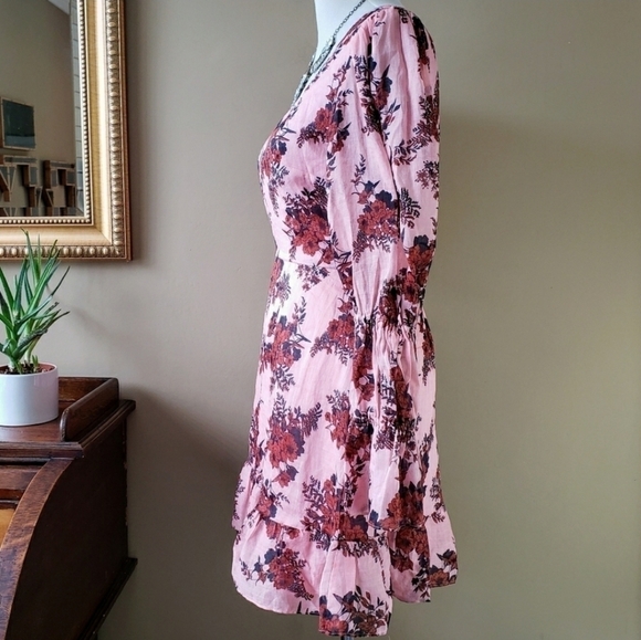Talulah Pink Floral Long Puff Sleeve Take A Chance Ruffled Mini Dress Size Large - Picture 6 of 11